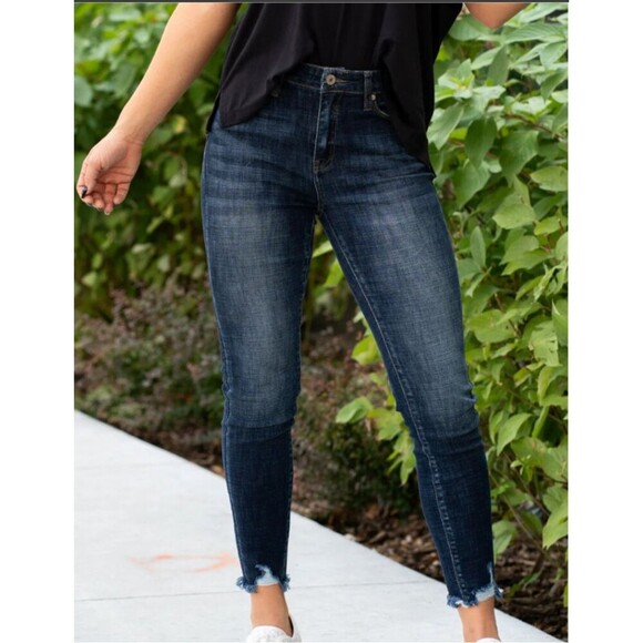 KanCan Skinny Jeans Women 9/28 Blue Alyssa Stretch Mid Rise Raw Hem Distressed - Picture 1 of 12